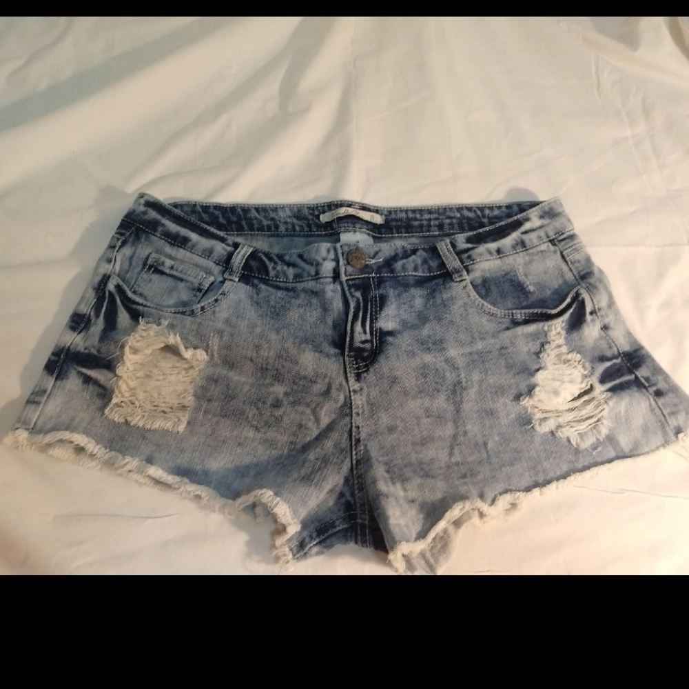 Denim shorts, distressed